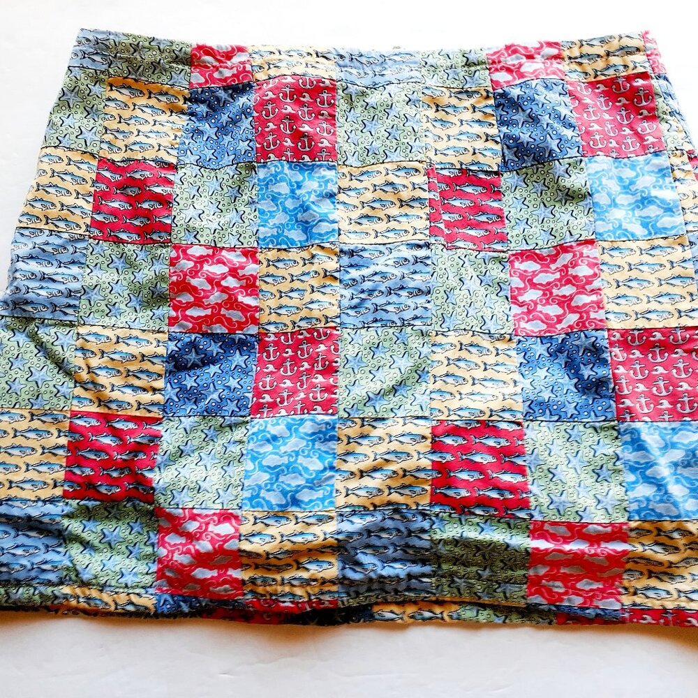 Vineyard Vines Girls Skort Plaid Patchwork Pink Nautical Fish Anchors Size 12